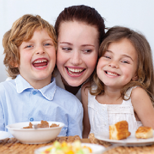 parent & children with food